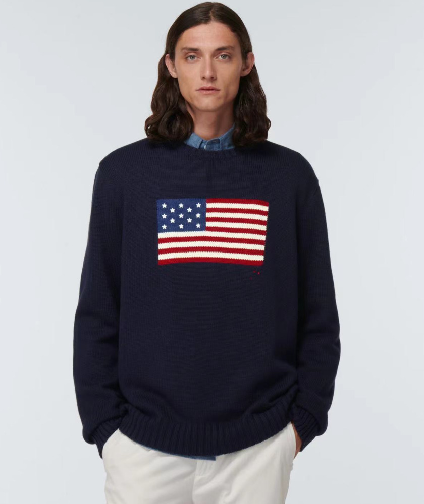 2025 Crew-neck Flag Clothes Mens Navy Blue Knitted Sweater Polo Shirt Round Neck Cotton Loose Retro Fashion Casual High Quality All Kinds Of dfb