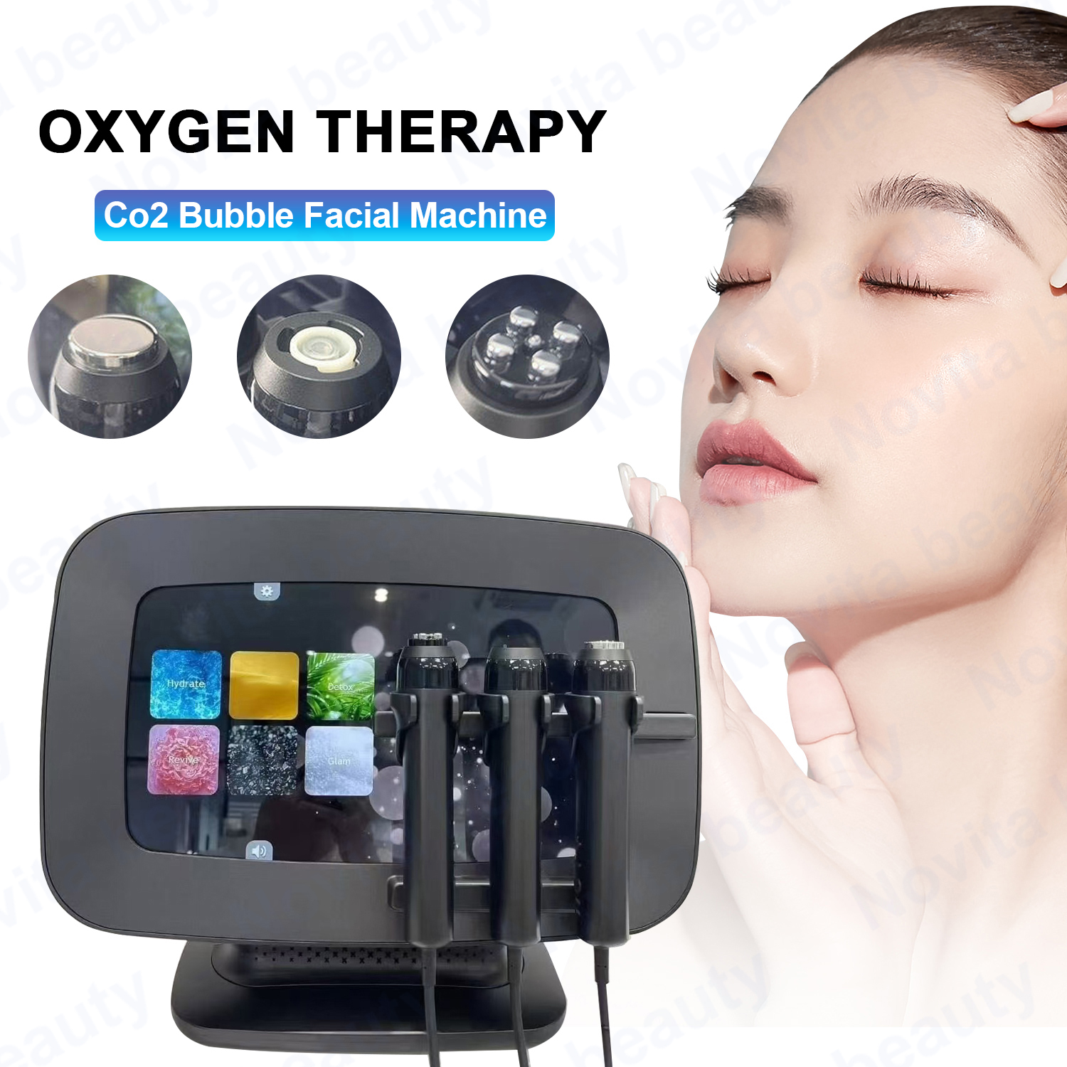 3 en 1 CO2 Machine de visage à bulle cutanée Retournation oxygénothérapie Machine faciale Skin rajeunissement