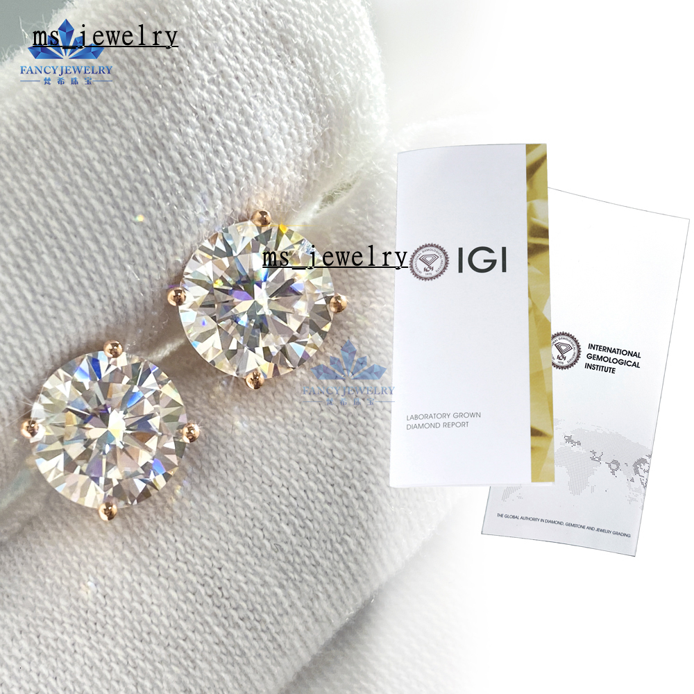 Set of 4 Prongs Lab Grown Diamond Studs in 14k Solid Gold Sizes 3mm 4mm 5mm 6.5mm HPHT Certified with IGI Certificate