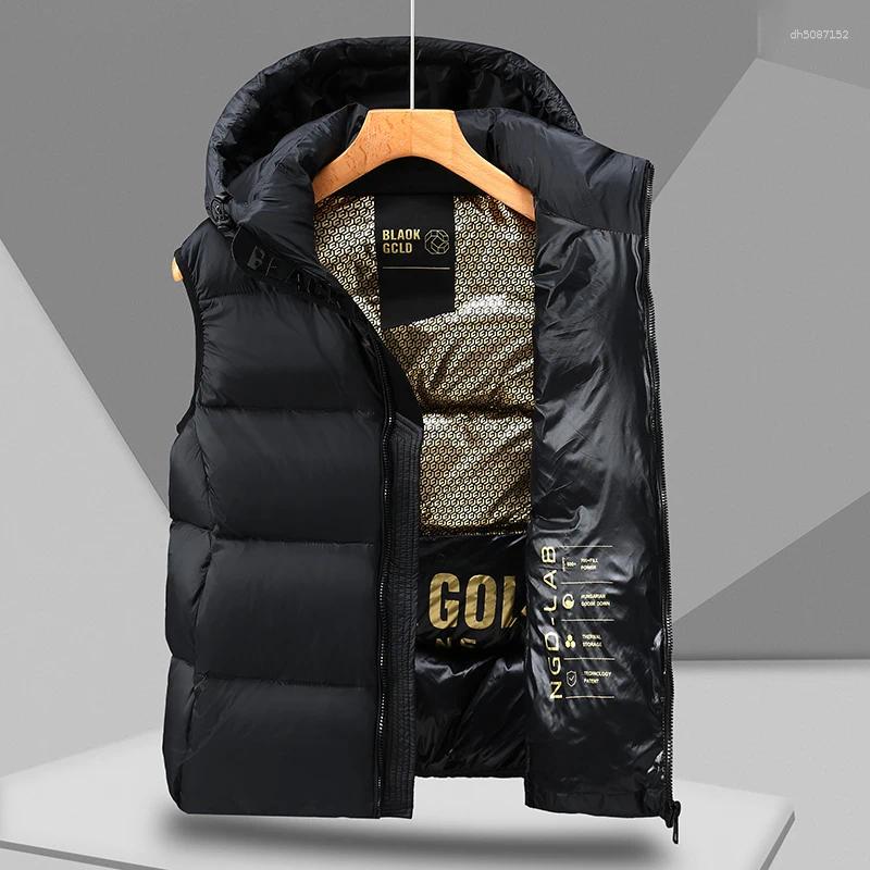 Men's Down Autumn Winter Men Vest Jacket Graphene Warm Casual Fashion British Male Hooded Coat White Duck Trend Versatile Top