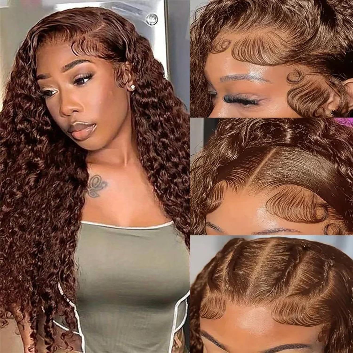 Mongol Curly en dentelle Front Perins 200% densité 13x6 Auburn Brown HD Perruques en dentelle transparente pour les femmes avec des poils de bébé