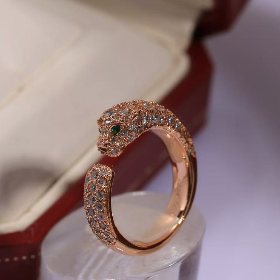 ADITA Panthere Thin ring top quality 925 silver cheetah ring hand inlaid 113 crystals and natural emeralds counter quality for women size for US 6-7