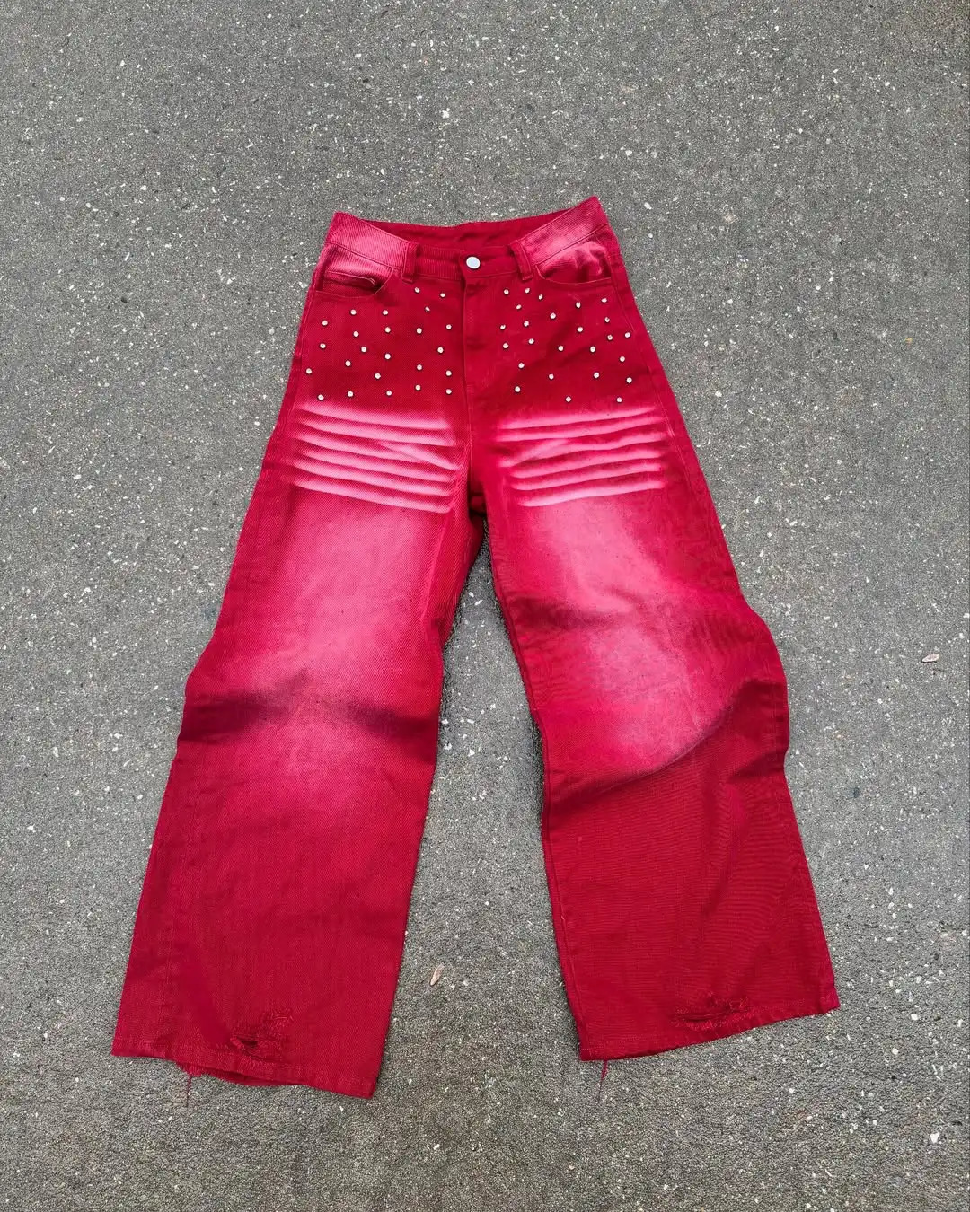 Jeans Y2K pour hommes lettres surdimensionnées imprimées jeans bouclés à bande de diamants pour hommes goth goth hop pantalon de jambe large stre