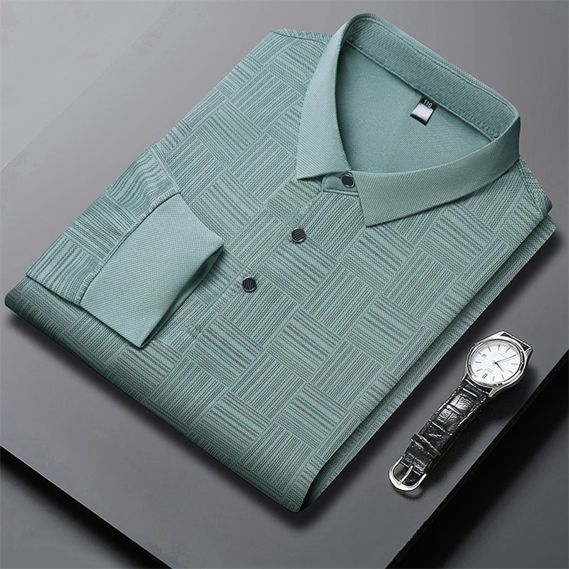 Mens Business Casual Long Sleeved Shirt Solid Color Polo Shirt Fashionable Breathable Comfortable Versatile Top250819ww1