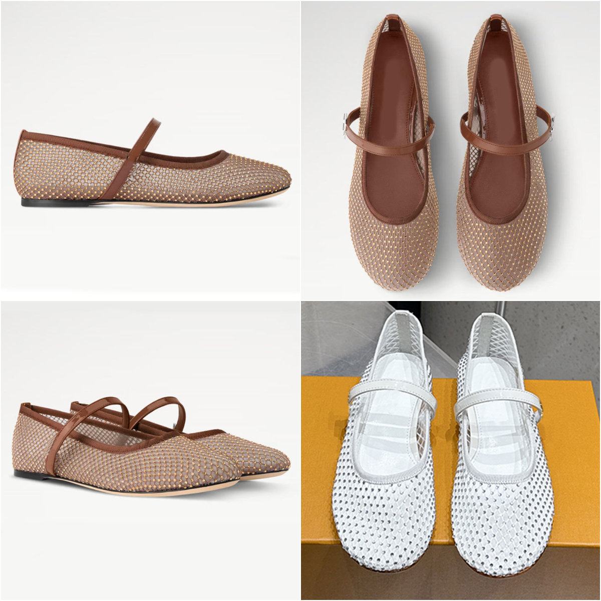 25ss rhinestones mesh flat ballerina shoes designer ballet flats women designer shoe mary jane shoes round-toe ballet pump luxury dress shoes strap
