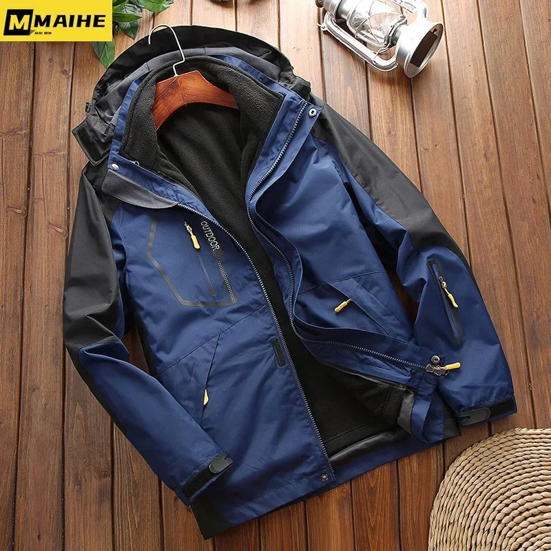 Winter 2 In 1 Warm Jacket Sportwear Ski Camping Coat Softshell Waterproof Outdoor Jacket Men Windbreaker Climbing Hiking Coats250813