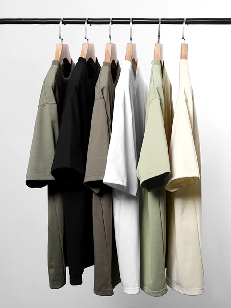 260GSM Summer T Shirt Men Korean Fashion Short Sleeve Loose Basic T-shirts Solid Tops Oversized Tee Unisex250819