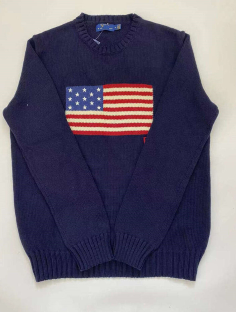 Crew-neck Flag Clothes Mens Navy Blue Knitted Sweater Polo Shirt Round Neck Cotton Loose Retro Fashion Casual High Quality All Kinds phqa