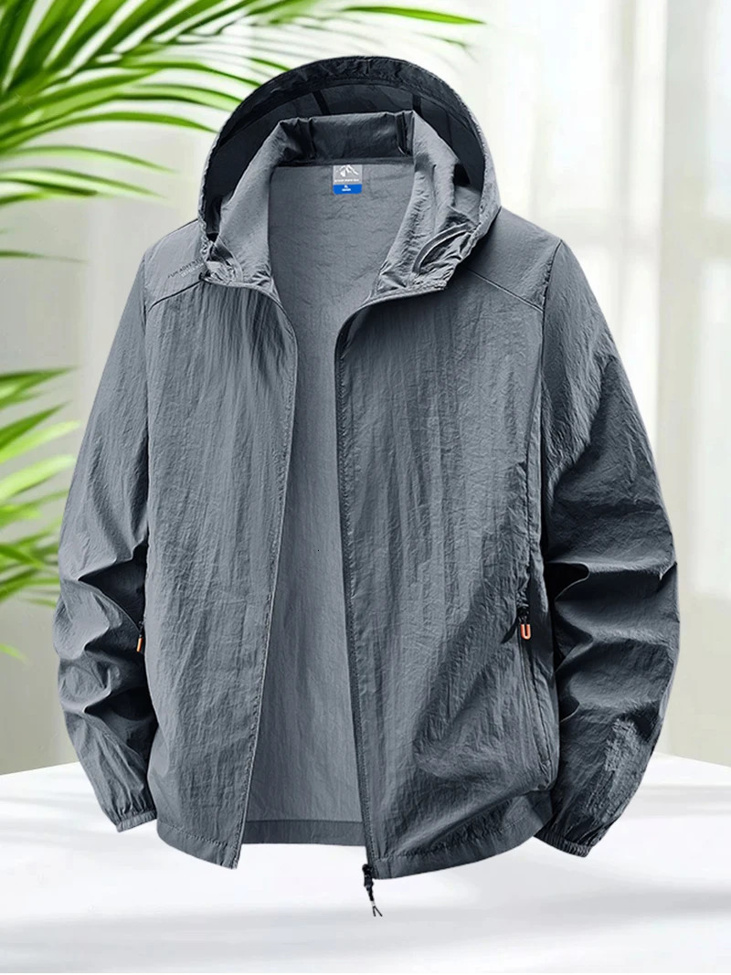 Mens Hooded Sun Protection Jacket Lightweight Outdoor Windbreaker Quick Dry Breathable UV Coat for Hiking Running Travel Beach250819