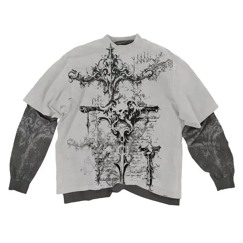 Streetwear Long sleeved T shirt Fashion Round Neck Oversized T shirt Mens Womens Y2K Casual Gothic Clothing Tops ropa hombre250819