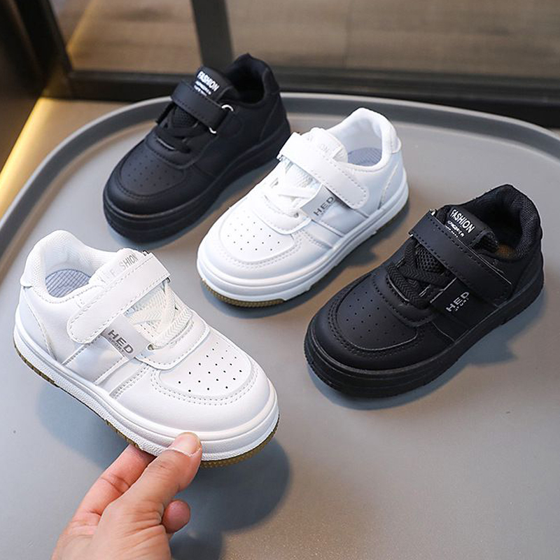 Chaussures pour enfants baskets pour jeunes Pu en cuir plat confortable noir blanc chaussures de sport décontractées KidSzworld