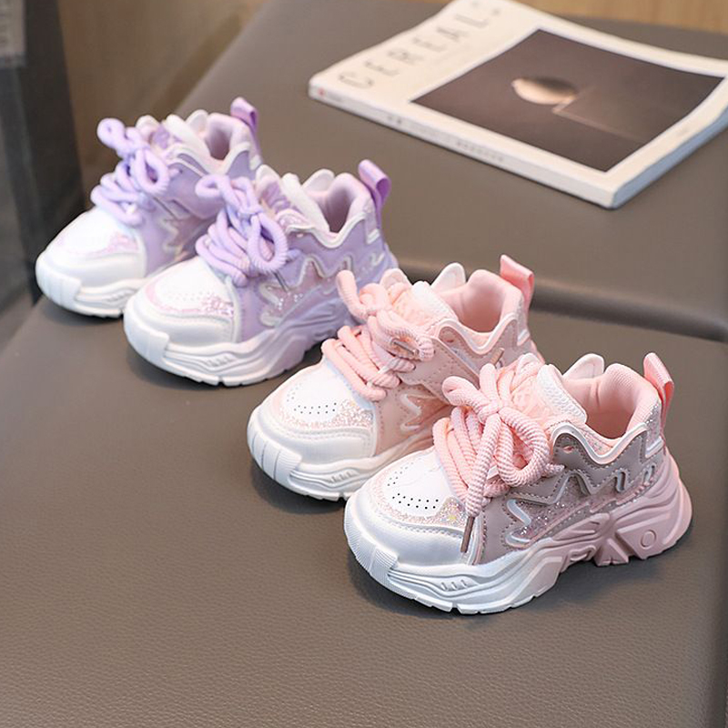 Baby Toddler Shoes for Girl PU Leather Kid Casual Sneakers Non-slip Purple Color Children Girls New Sport Shoes Non-slip Running Trainers Shoes Size