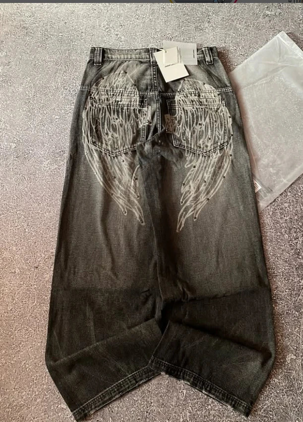 European and American washed Harajuku casual straight leg jeans y2k retro unique daily commuting high waisted pants250819