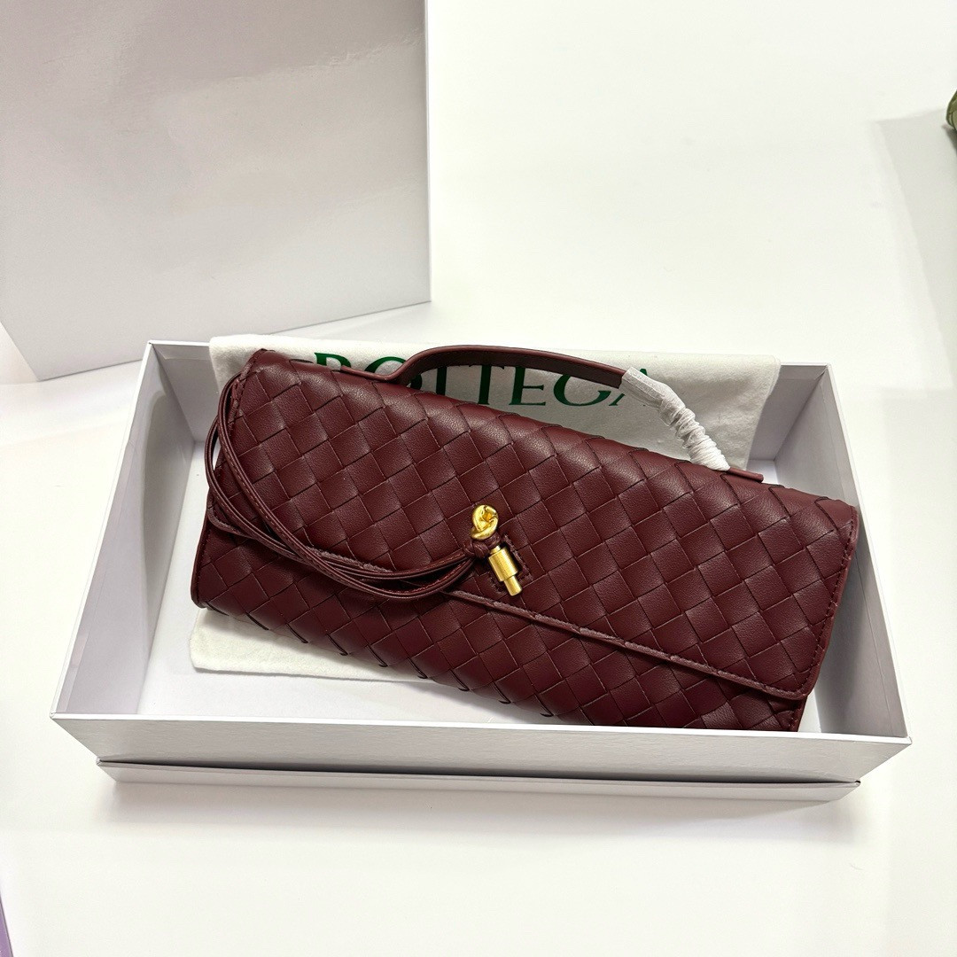 Top quality Real Leather Long Andiamo Clutch Bag Evening Bags Soft Intrecciato Woven Leather Handbag Multiple Colors Women Fashion Bags 31cm Desi