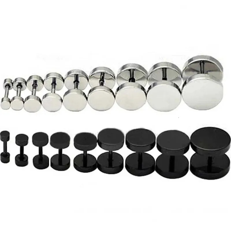 2Pcs Man Women Barbell Punk Gothic Stainless Steel Earring Studs Black Silver Color Ear Piercing Jewelry 250811