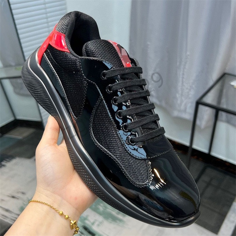High Quality Designer Shoes Runner Trainers Men America Cup Leather Running Shoes Outdoor shoes flat Black White Red sneaker Mesh nylon casual train