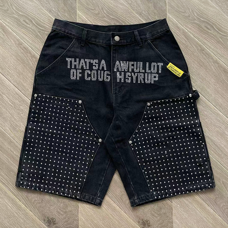 Rhiestone Denim Shorts Jeans Pant For Men High Quality Short Pants Holidays Clothing