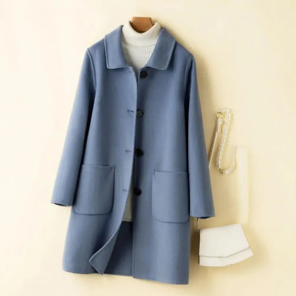 Autumn Winter Women Solid Color Jackets Woolen Blends Coats Female Korean Elegant Retro Blue Red Apricot Outerwear Blazers 250818