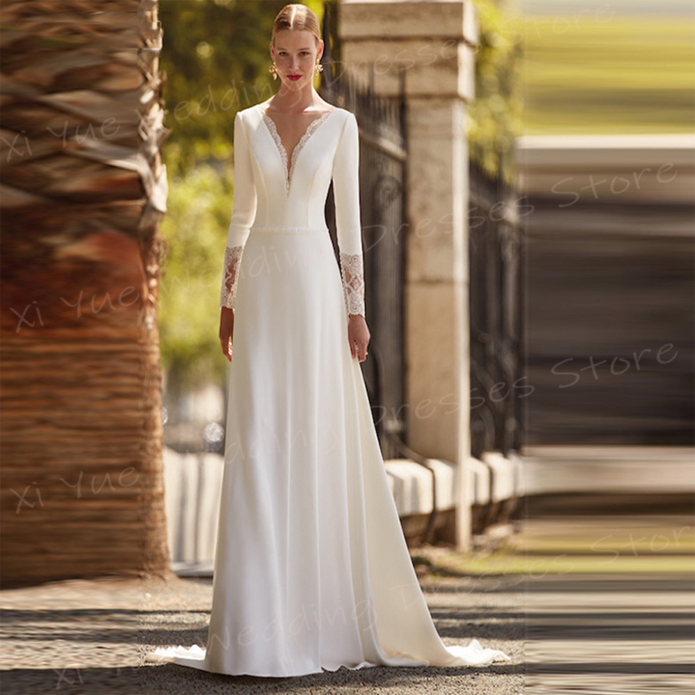 Satin simple a ligne robes de mariée femme appliques en dentelle robes mariées sexy