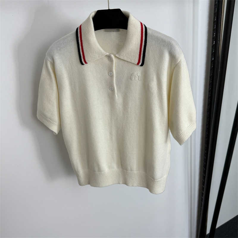 white wool Knitwear designer t shirt women Polo collar tee logo letter patch tshirt short-sleeved top brand party luxury clothing