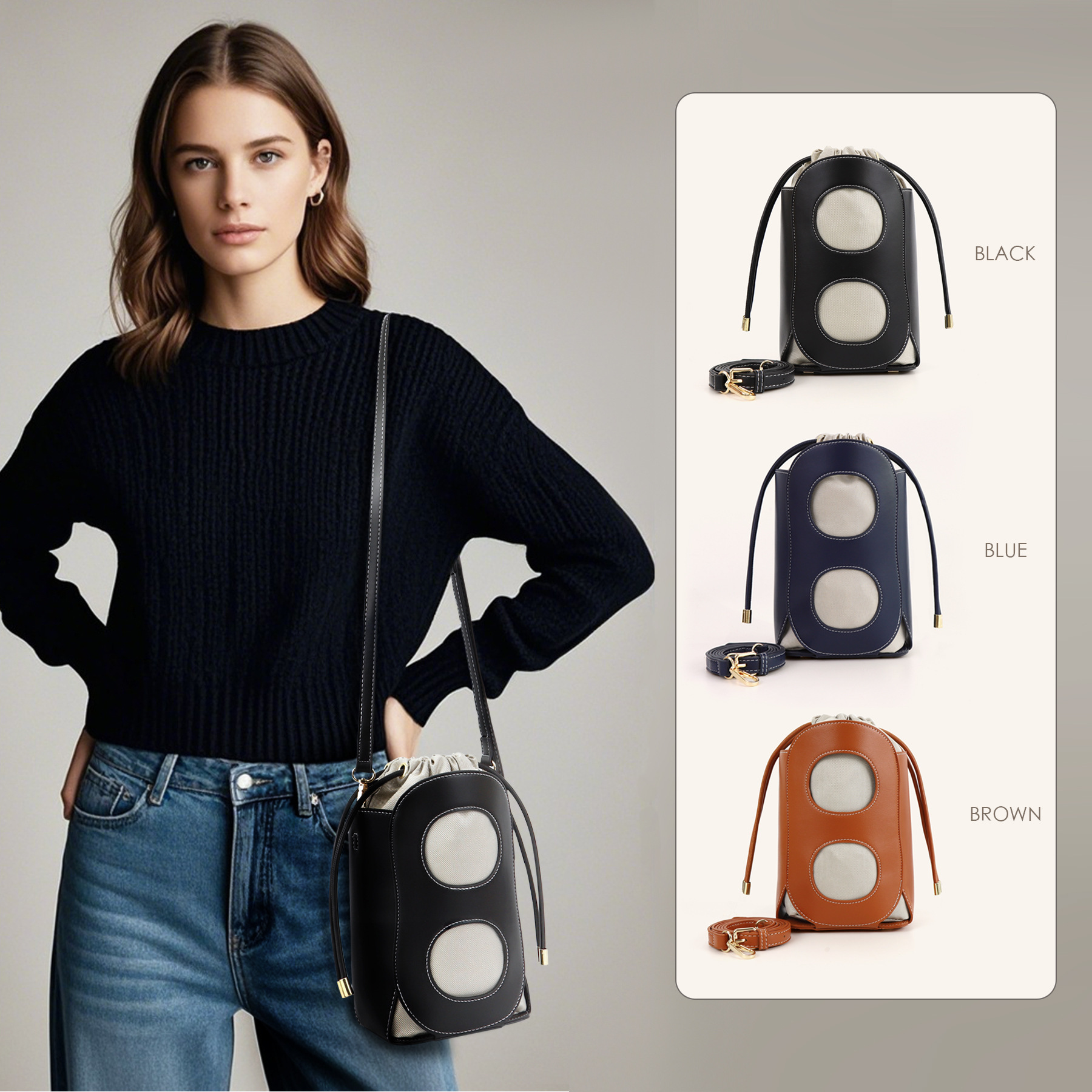 Free Shipping Designer New Fashionable Hollow Out Women's Shoulder Crossbody Bag European Niche Bucket Bag Versatile Rest Large Capacity Storag