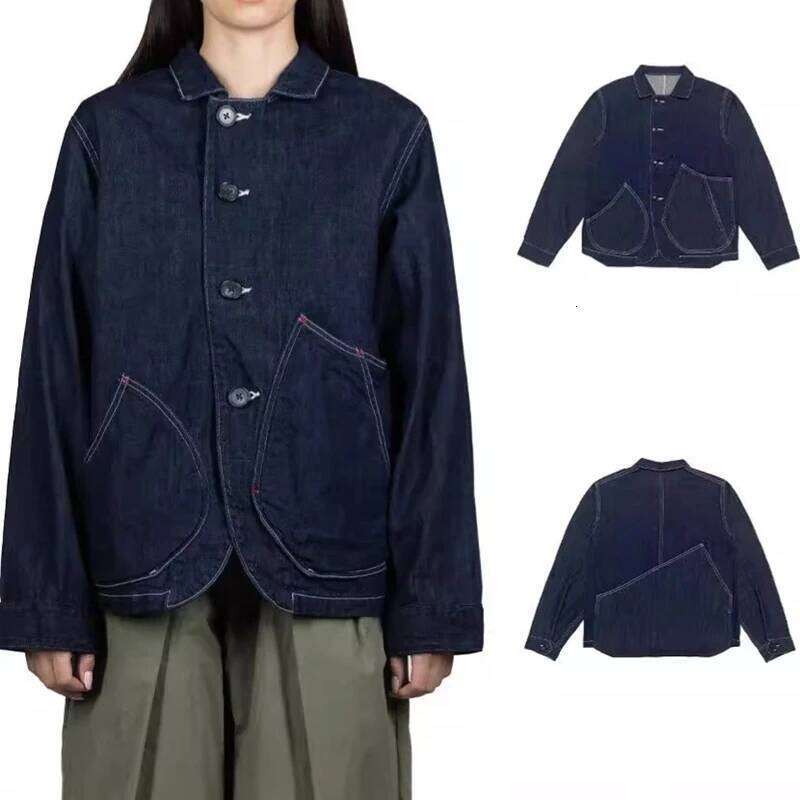 Waing Blue Denim Workwear Jaet Outerwear Ket Deconstructed Sle Spring Autumn Loose Fit Long Sve Turn-Down Collar