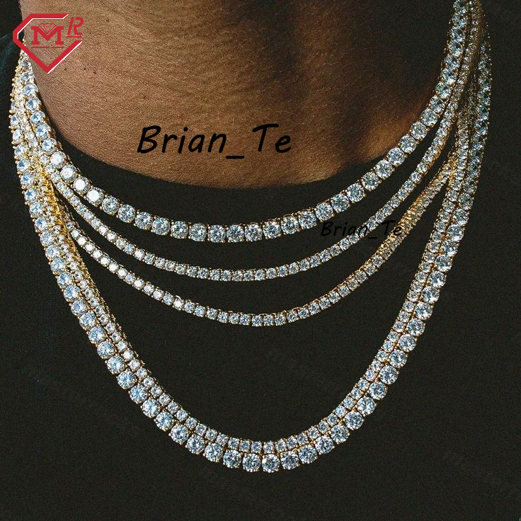 Silver Moissanite Tennis Necklace Pass Diamond Tester 925 Silver Diamond Chain Iced Moissanite Tennis Chain for Men Women