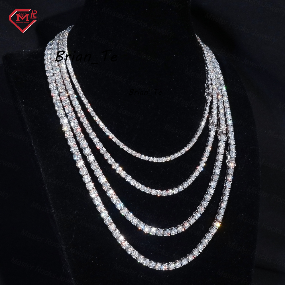 2mm VVS Iced Out Moissanite Chain Tennis Necklaces 925 Sterling Silver Moissanite Tennis Chain