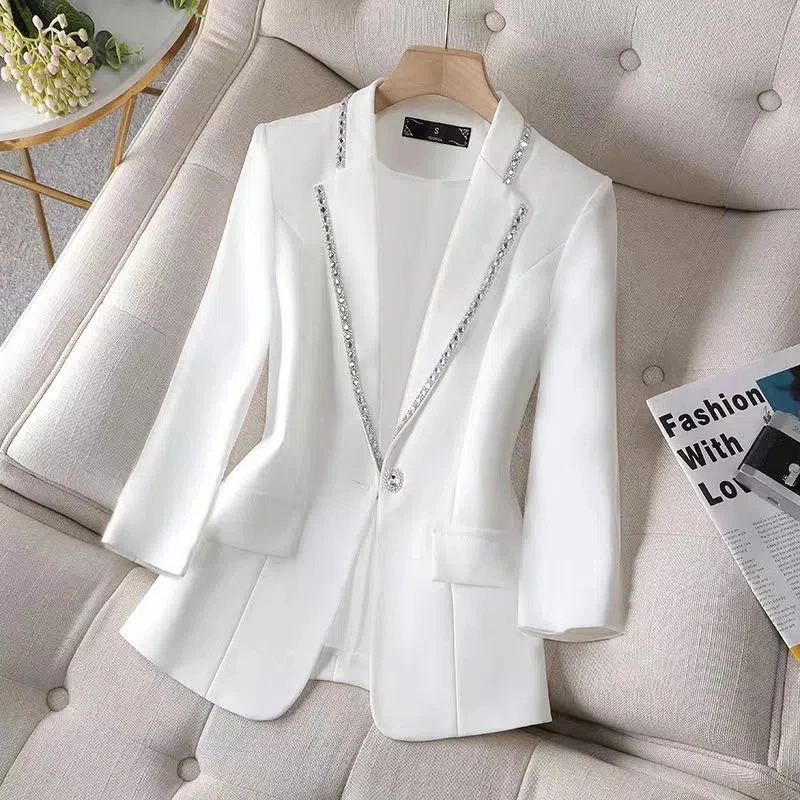 Autumn Womens Blazer Paillettes Femme Summer Sunscreen Jacket White Suit Jacket Womens Fashion Thin Black Cardigan 250818