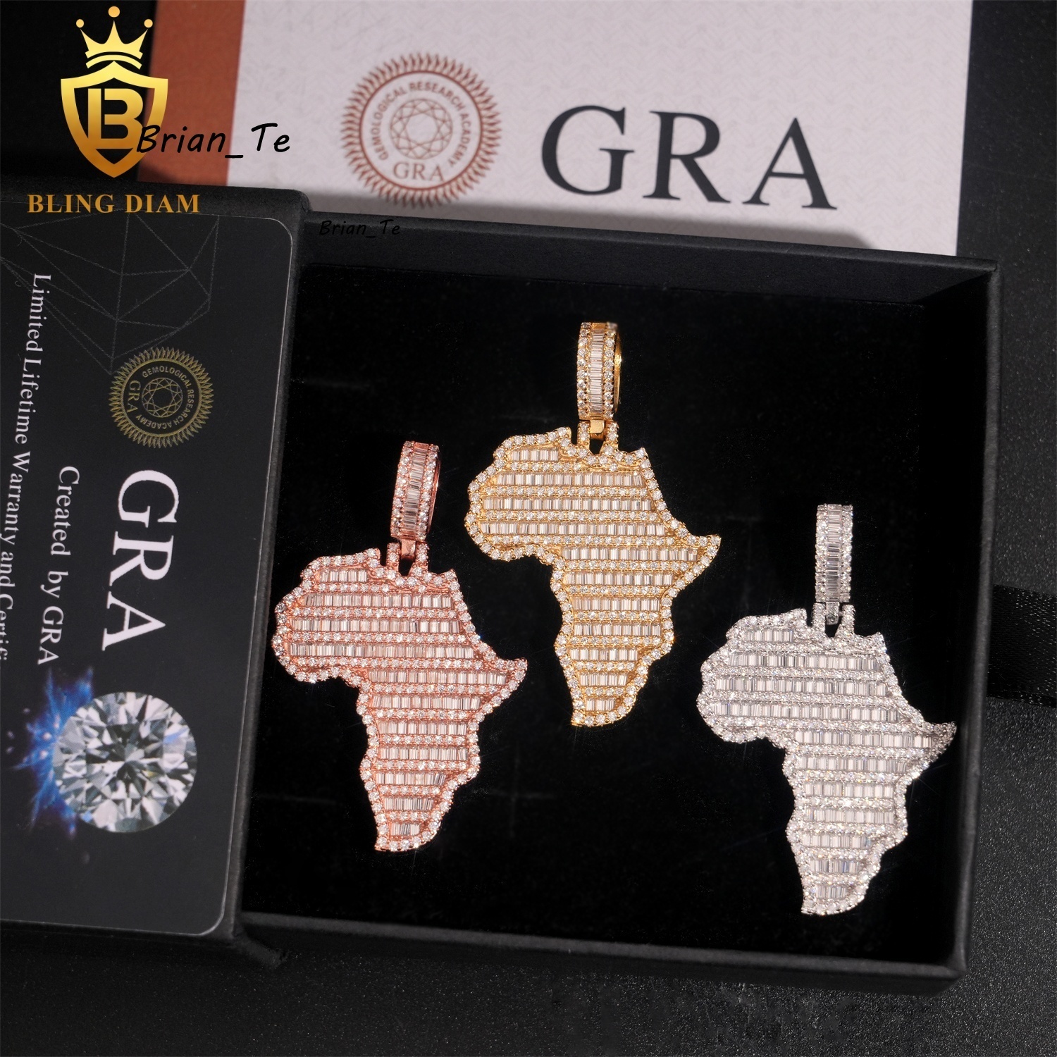 Wholesale Hip Hop Jewelry Moissanite 925 Silver Full Diamond Iced Out African Map Pendant Necklace
