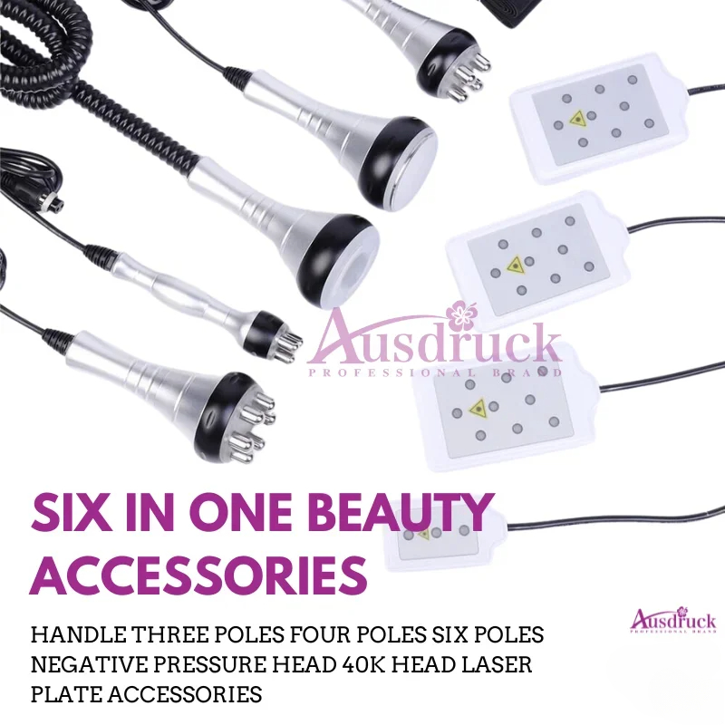 6-in-1 Beauty Instrument 40K Cavitation Head 3/4/6 Pole Handles Negative Pressure Lipo Laser LLLT Plate Professional Skin Care Machine Accessorie