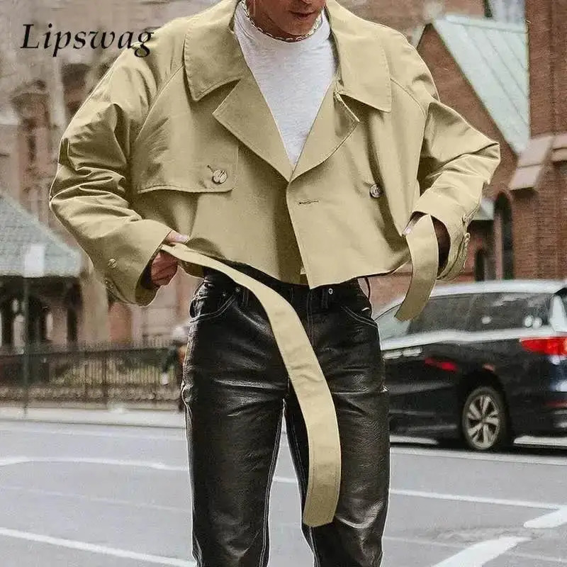 Fashionable Mens Crop Jackets Fall Vintage Y2K Loose Long Sleeve Short Jacket For Men Stylish Solid Color Turn-down Collar Coats 250815