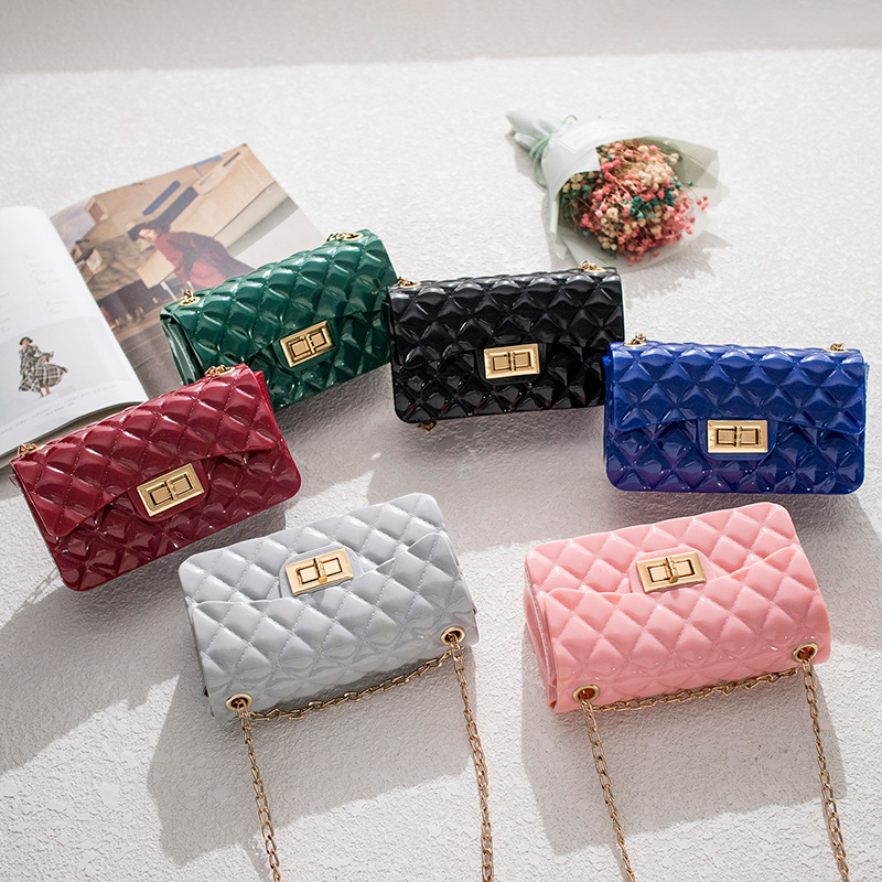 New Lingge Silicone Women's Mini Handbag Free Shipping Designer Luxury Chain Shoulder Bag Fashion Jelly Bag Phone Bag Shiny Small Square Bag