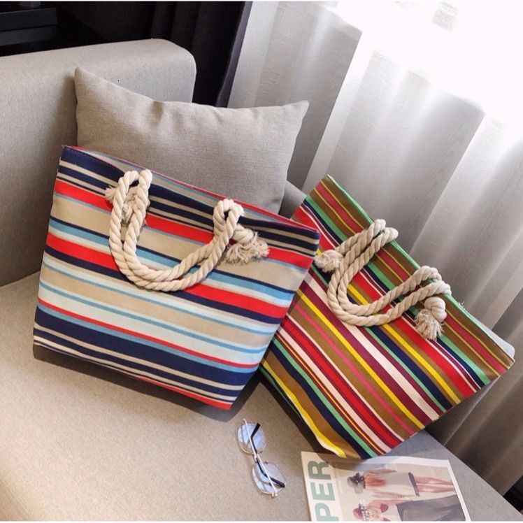 New Fashion Women's Large Capacity Canvas Handbag Free Shipping Designer Rainbow Striped Single Shoulder Underarm Bag Simple And Versatile Casu