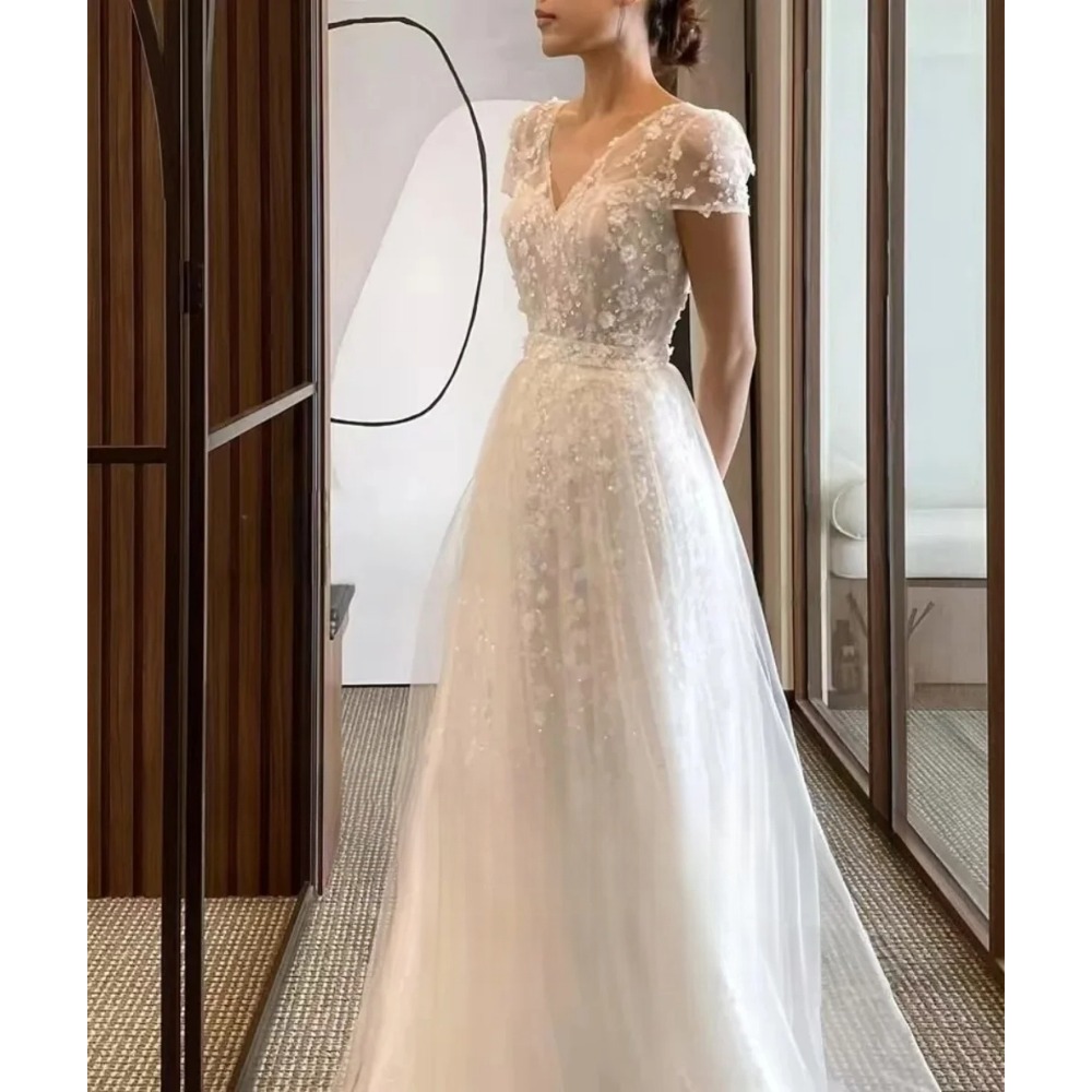 Elegant Ivory Glitter Wedding Dresses Sequined A-Line Bridal Gowns Long Wedding Party Dresses Customized
