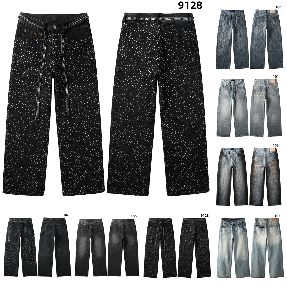 baggy jeans designer jeans men pants stacked jeans men cotton streetwear hip hop y2k loose fitting black grey beads wide leg casual wear trousers ju
