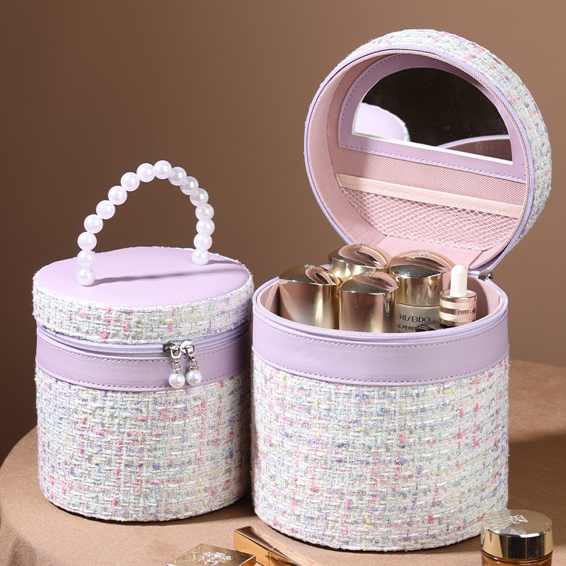Fashion Pearl Women's Makeup Case Free Shipping Designer Large Capacity Storage Box Handbag Portable Fashion Cylinder Bag