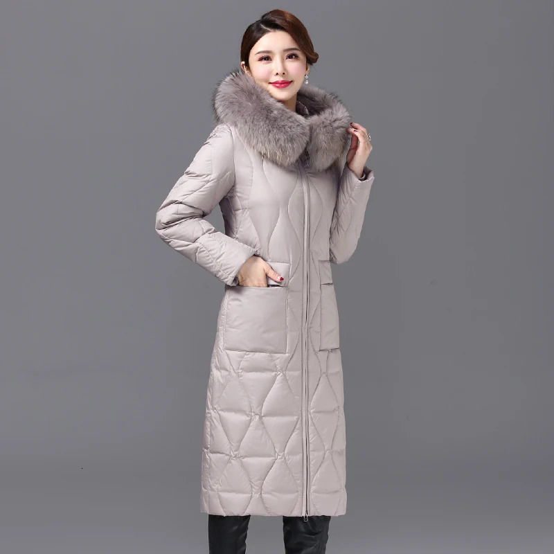 Shengyu Boya MiddleAged and Elderly Mothers OverTheKnee Long down Jacket Womens Thickeneded Raccoon Fur Collar Winter Outwear 250818
