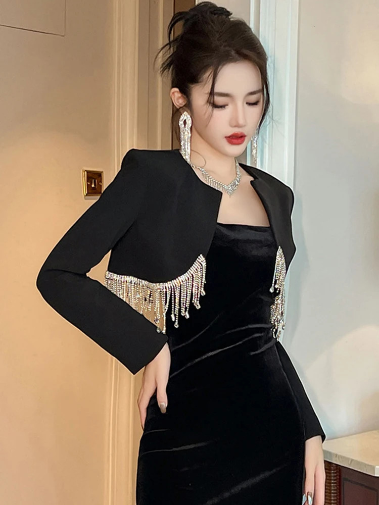Ladies Elegant Prom Black Formal Short Suit Blazer Women Clothes Chic Sexy Cropped Coat Jacket Mujer Cardigan Outwear 250818