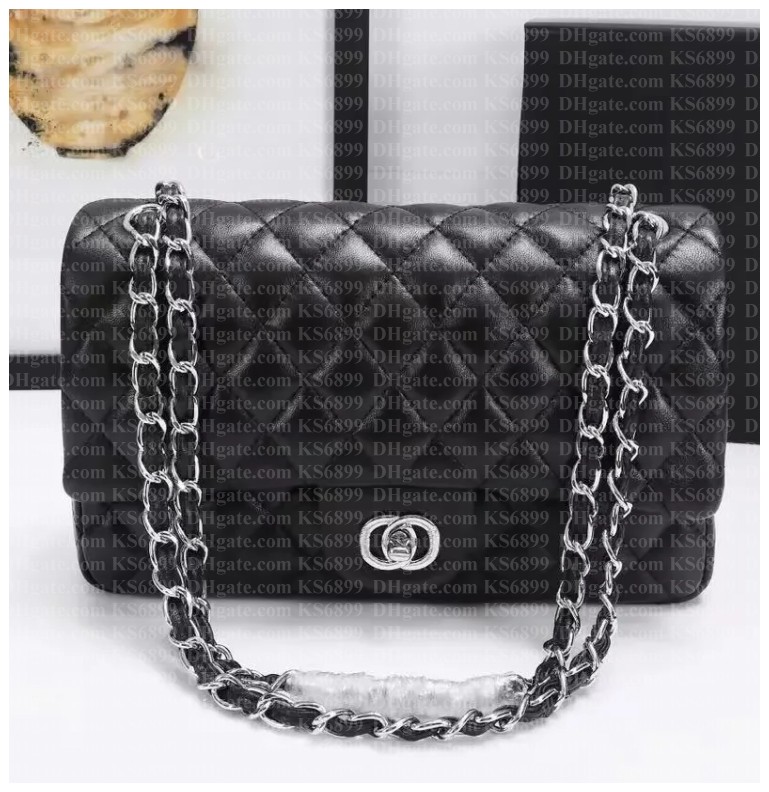 Designer Bag Chain Bags Plaid Flap CF Shouder Handbag Gold Silver Chain Leather Double Letter Solid Color Buckle Square Stripe Lady Messenger Luxury