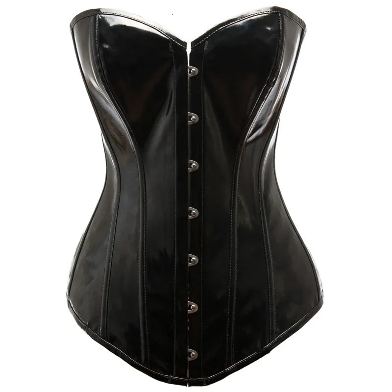 Glossy PVC Corset Top Women Shiny Black PU Leather Bustier Body Shaper Show Girl Costume 250818