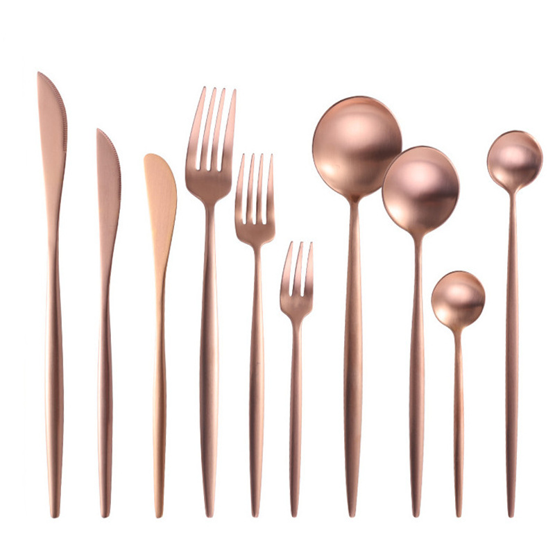 Rose Gold Cutlery Knife Fork Spoon Western Dinnerware Wedding Flatware Tableware Party Supply-image-409033465