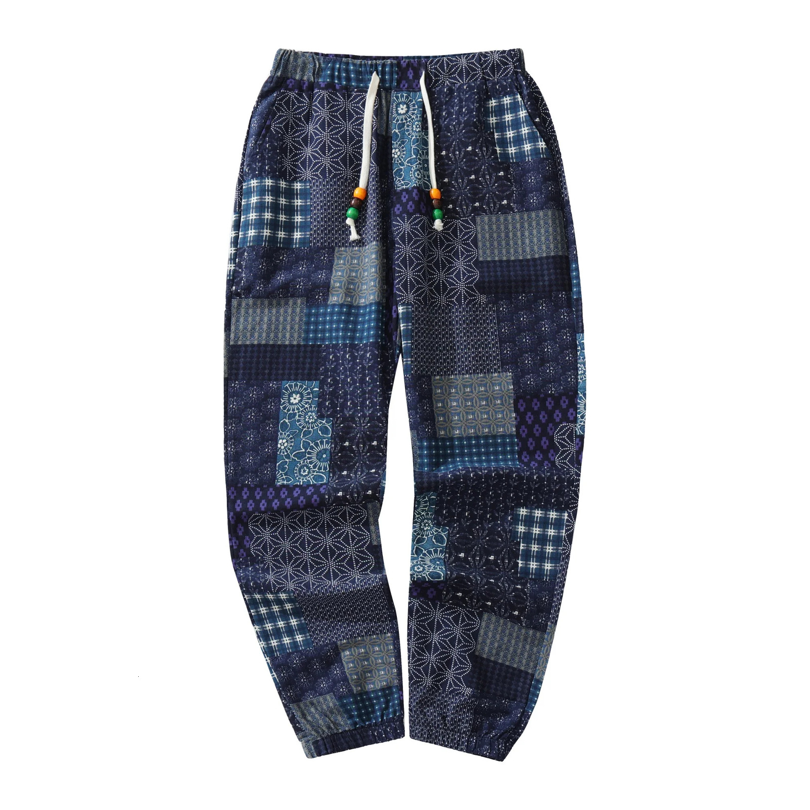 Euro Size Mens Casual Cotton-Linen Pants Paisley Ethnic Print Mid-Waist Drawstring Closure Spring/Fall Casual Pants250819
