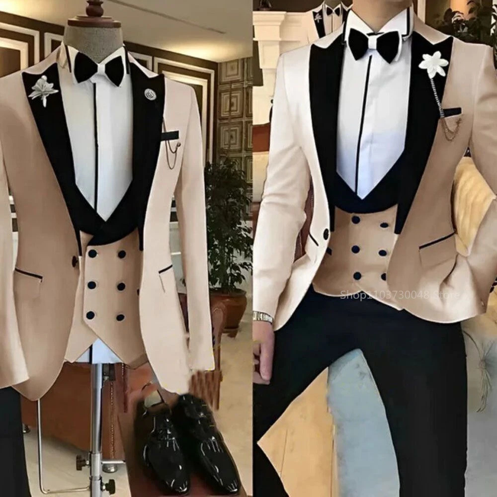 Solid Mens 3 Pieces Suit One Button Lapel Jacket Vest Trousers Dinner Wedding Groom Tuxedos Slim Fit Formal Business Suits 250801