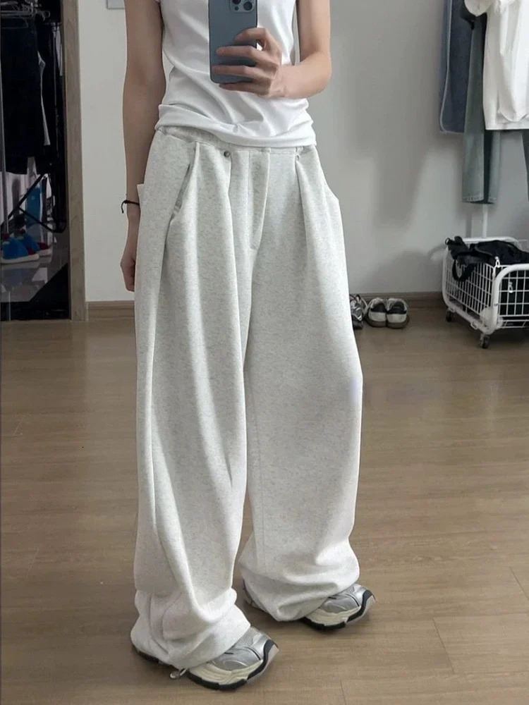 Pantalon de survêtement baggy vintage Femmes Automne coréen pantalon de jambe large lâche zipper fly pantalon sportif décontracté streetwear 2508