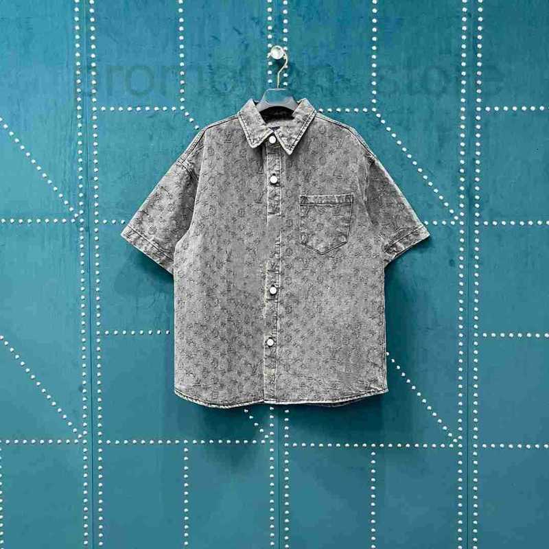 Men's Jackets designer High-End Custom and Women's Full-Print Old Flower Gray Jacquard Denim Short-Sleeve Shirt Shorts Set High Weight XF0