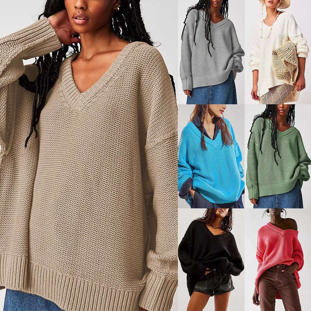 Winter New Temu V-Neck Loose Women's Fashion Pullover Sweater B5