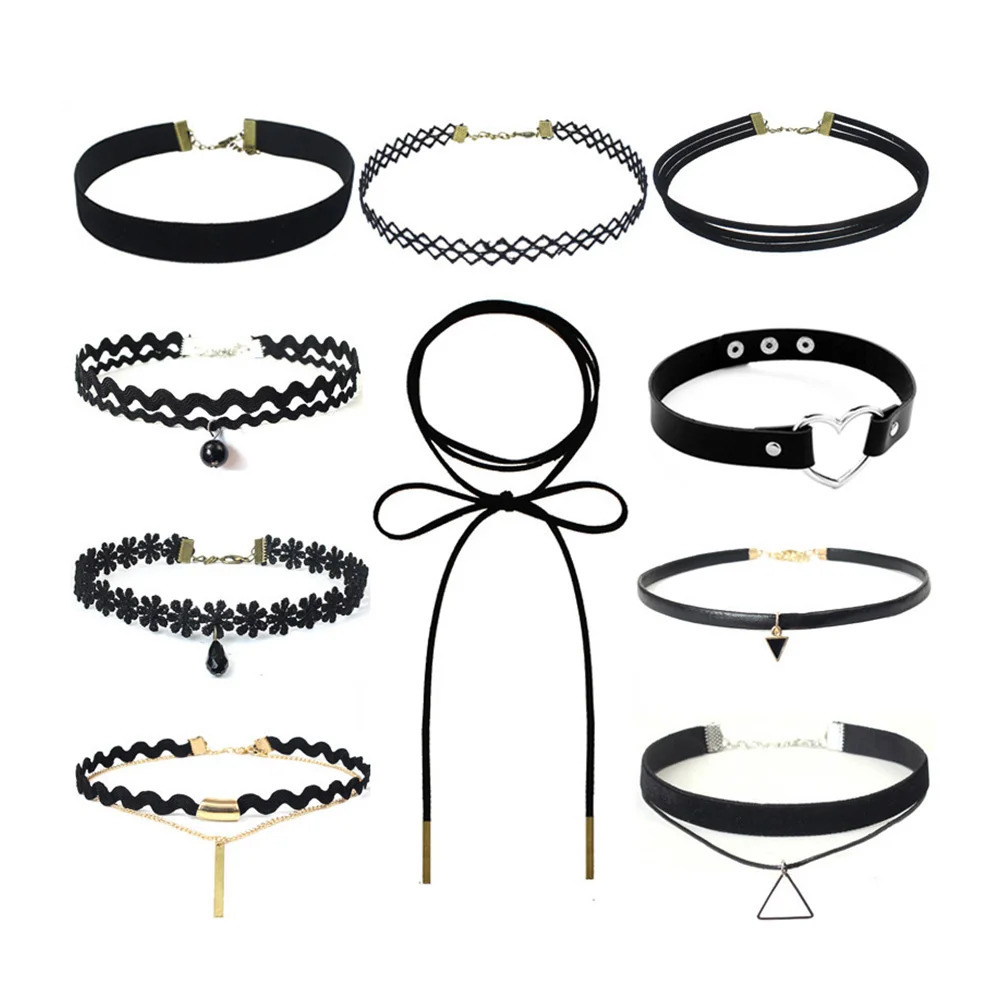 Mixed Hollow Black Leather Velvet Choker Necklace Layer Chockers Vintage Gothic Jewelry Goth for Women Collier Femme 250811