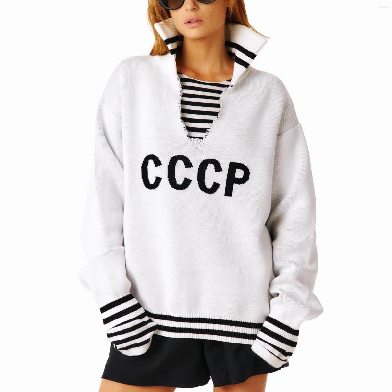 Pandes de femmes 2025 Collier de stand-up de la mode Pull tricoté pour les femmes broderie de lettres polyvalente style décontracté
