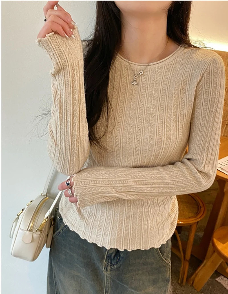 Autumn Spring Sweaters Fashion Women Knitted Slim Long Sleeve ONeck Jumpers Casual Office Lady Commute Pullovers Top 250818